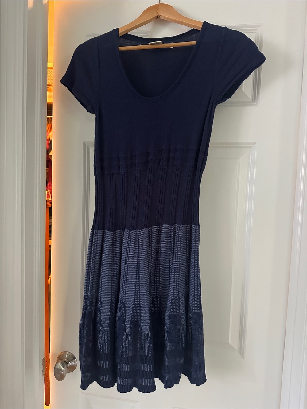 Max Studio Navy Blue Short-Sleeve Knit Mini Dress